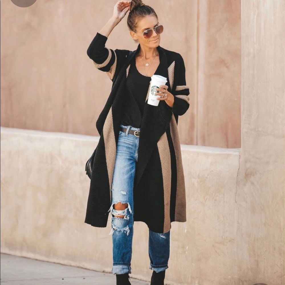 striped knit cardigan